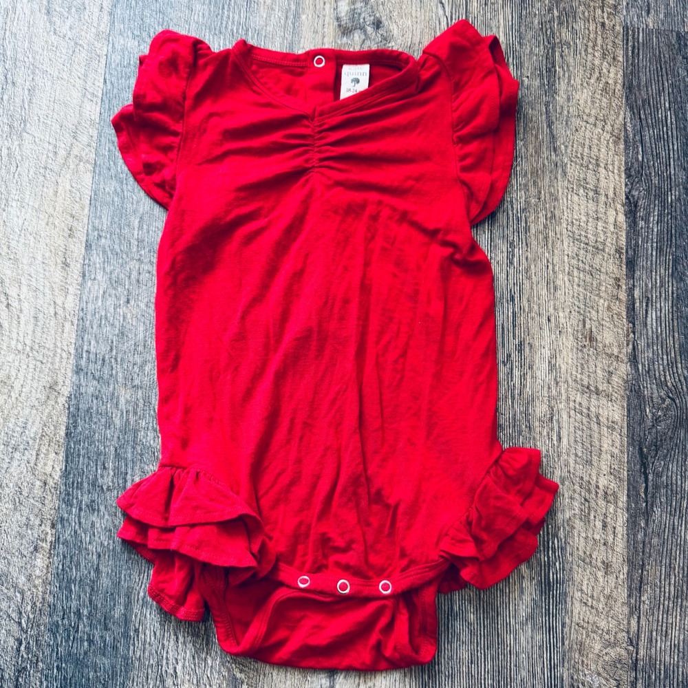 Kate Quinn girl 18-24 month red ballet ruffle flutter sleeve bodysuit romper B19